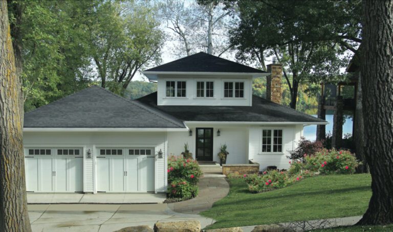 New White Garage Door on home by the Tennessee River in North Alabama