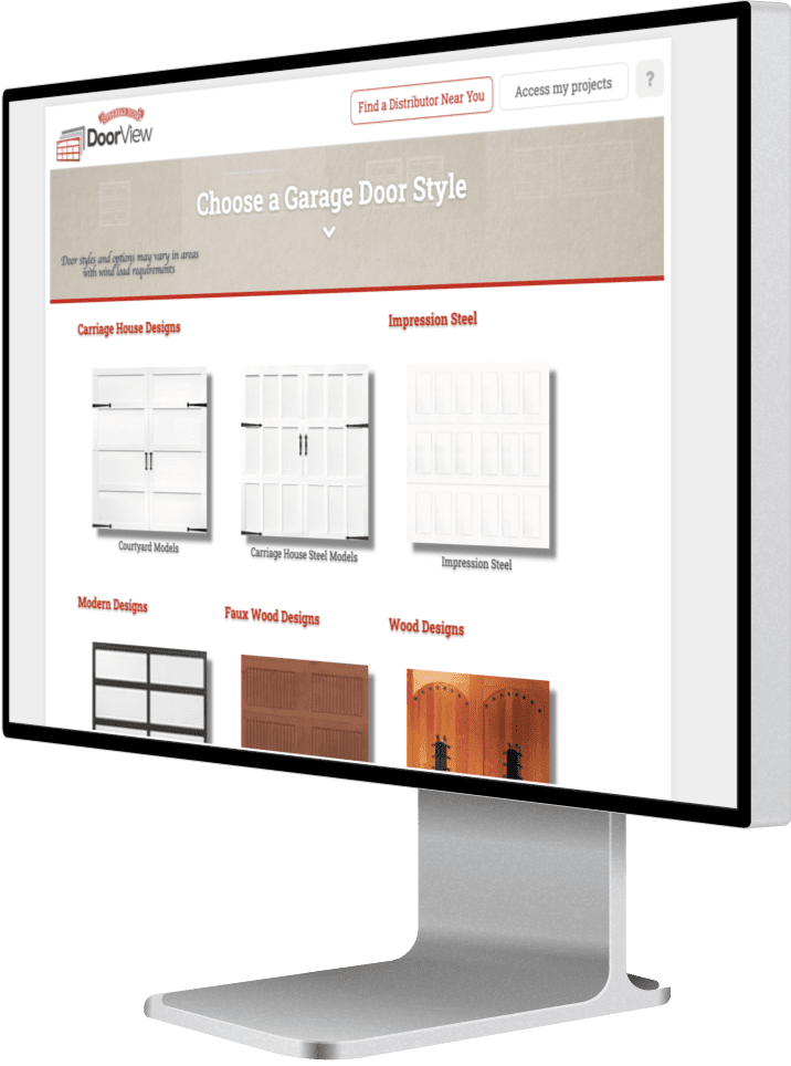 See What your garage door will look like on your home. the screen is showing garage door options that you can take a picture of your home and upload options from the garage door selections from overhead door company of huntsville/North Alabama