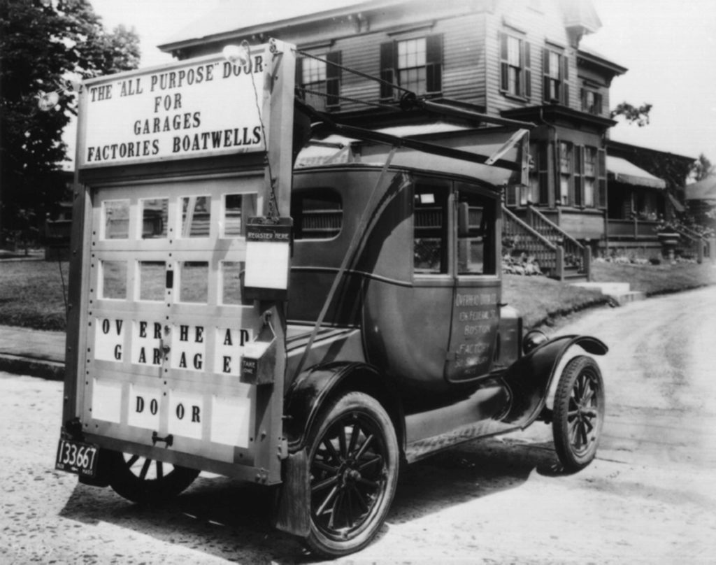 About the History of the Overhead Door Company. The Original Car that Carried the Overhead Door Brand first Sample Garage Doors in 1921
