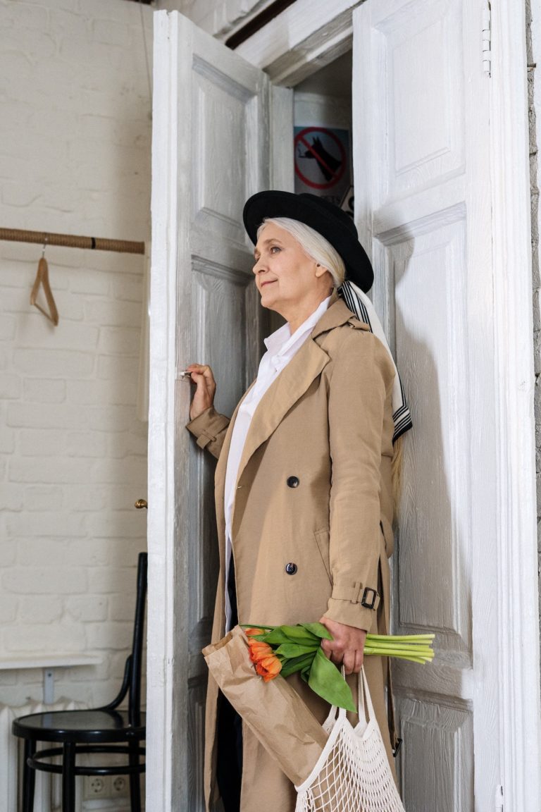 Lady walking into a garage at her home